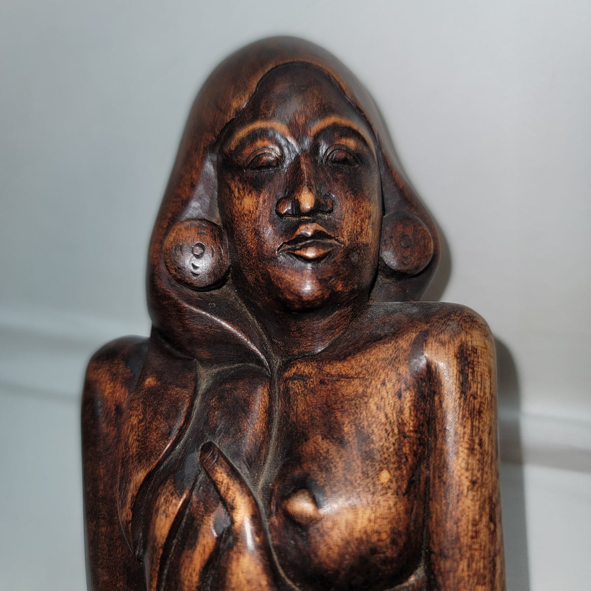 Signed Bali wood carving carved hard wood Balinese Carved Young Man