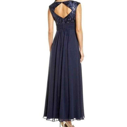 Eliza J Lace Sequin Chiffon Cap Sleeve Formal Gown Size 0 Navy NWT Formal dress