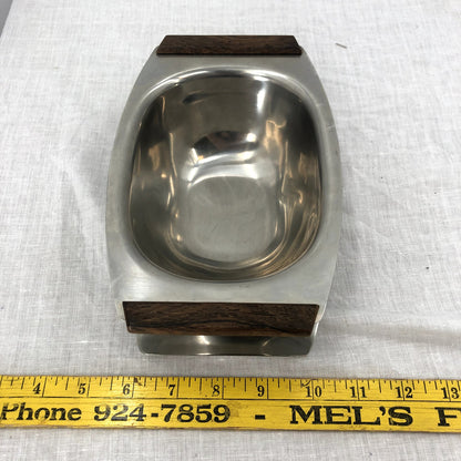 Danish One PIece Silver Tone Stainless Steel Wood Gravy Boat Midcentury Modern