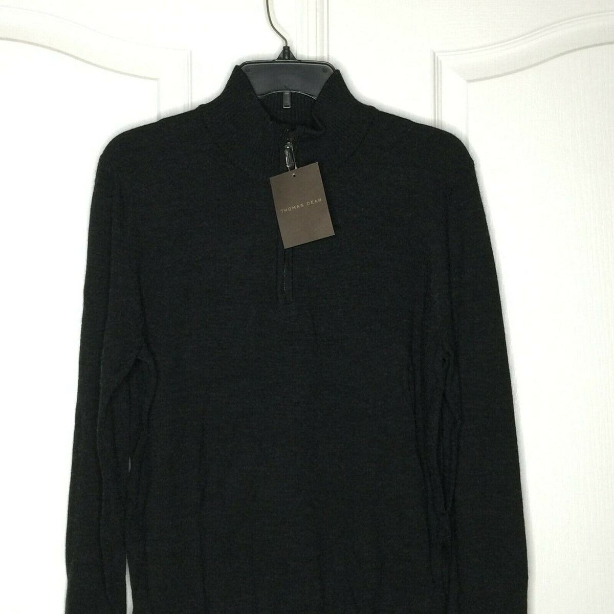 Thomas Dean Pullover Sweater 1/4 Zip Long Sleeves Stand-Up Collar Black Small