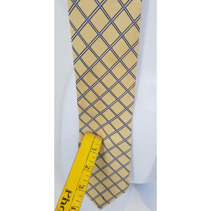 Izod Mens Vintage Yellow Squares Blue Accents Neck Tie 58" GEOMETRIC