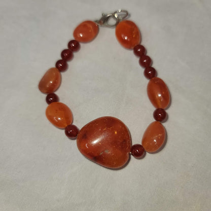 Natural Gemstone Beaded Carnelian Red Agate necklace and bracelet set Vintage