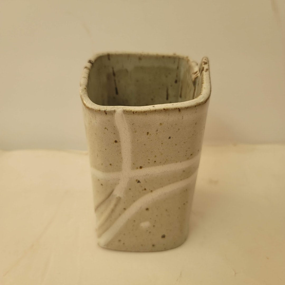 Paul Anthony Slab Freeform Vase Cream Tan Splatter 6' Art Pottery Handthrown