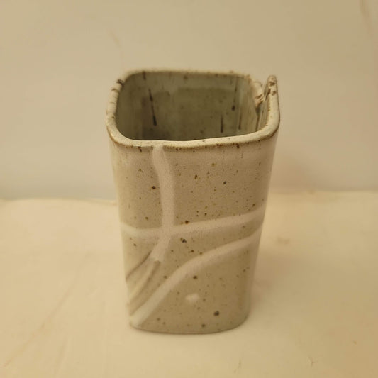 Paul Anthony Slab Freeform Vase Cream Tan Splatter 6' Art Pottery Handthrown