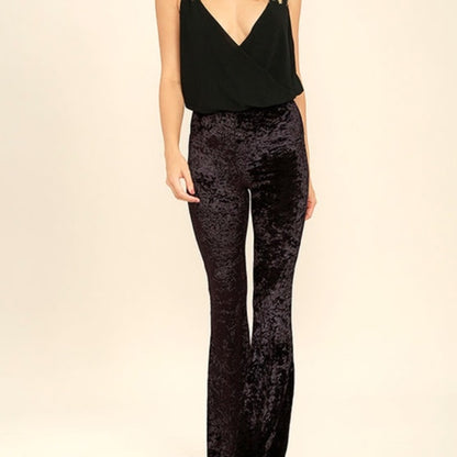 Topshop Womens Soft Crushed Velvet Knit Pull On Flare Leg Pants Size 8 Black NWT