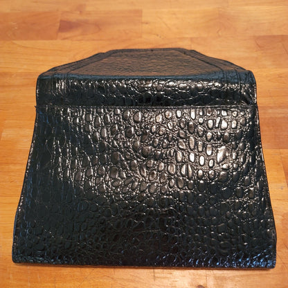 Vintage Black Faux Alligator Clutch Shoulder Bag Mid-Century Modern Glam