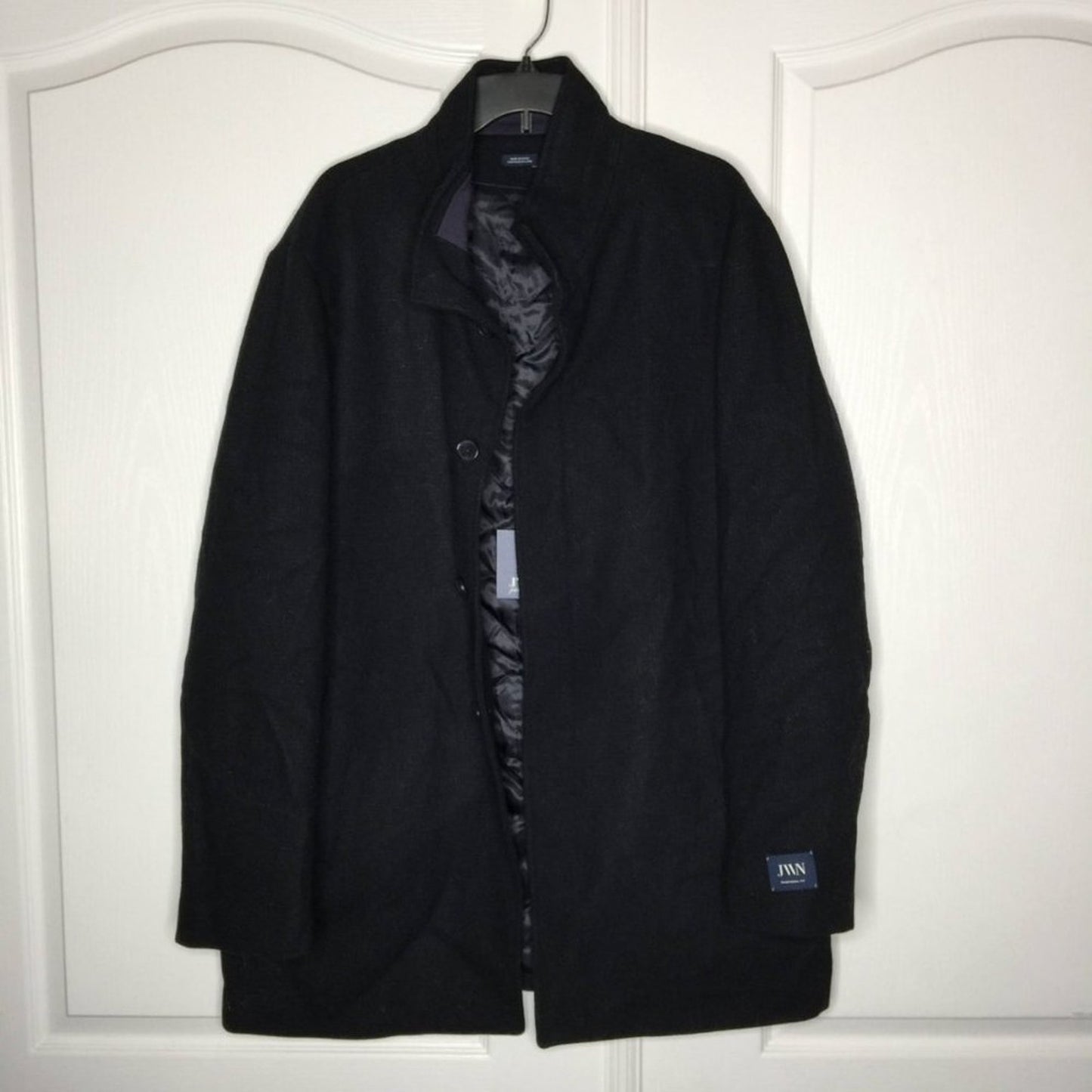 JWN Coat Long Sleeves Double Mock Neck Peacoat Blue Marl Button quilted Wool XL