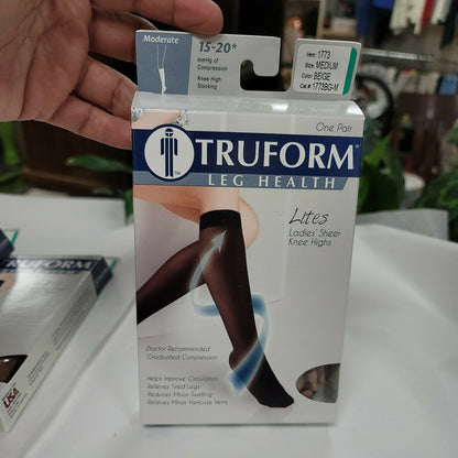 Truform Leg Health 1773 15-20* Medium Compression Socks Stocking Nude TRAVEL NEW