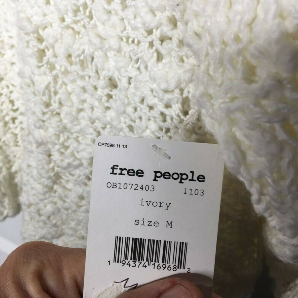Free People Open Knit V-Neck Pretty Blouse Top Ivory Medium NEW cozy Layering