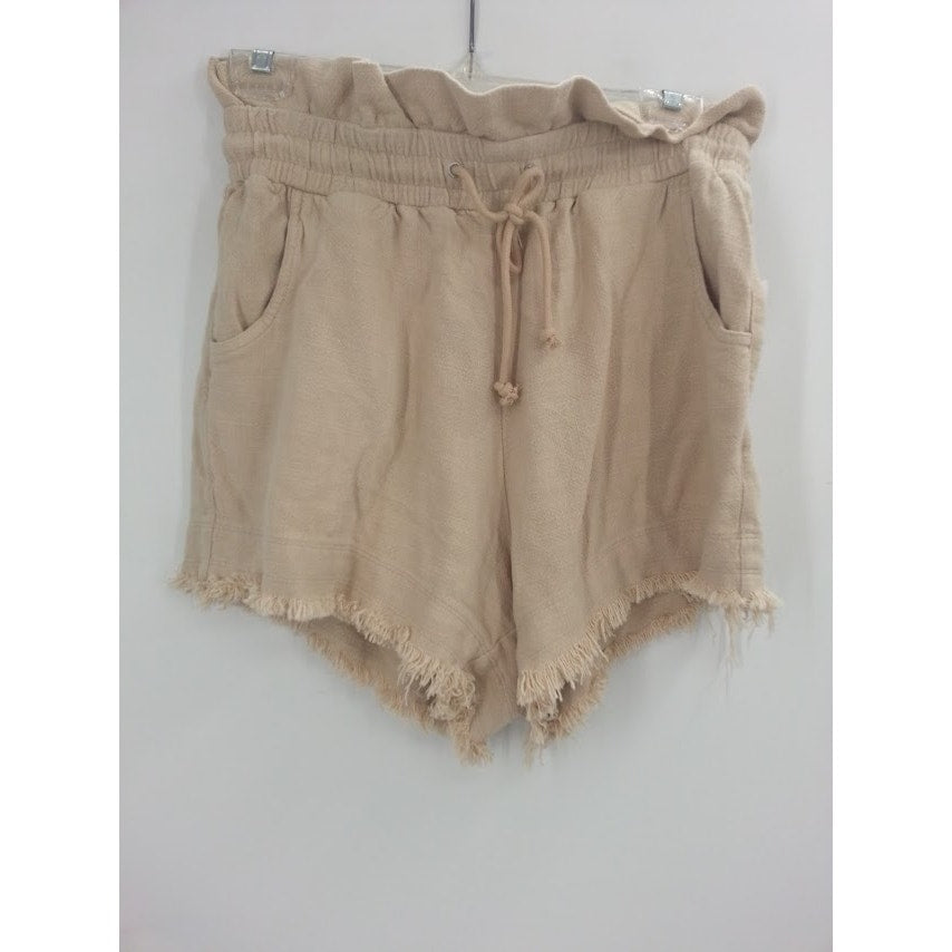 Blank NYC Womens NWT Cream Raw Hem Away From Here Linen Drawstring Shorts Small