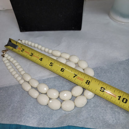 Vintage white double strand faceted beaded necklace  Costume Jewelry Fashion