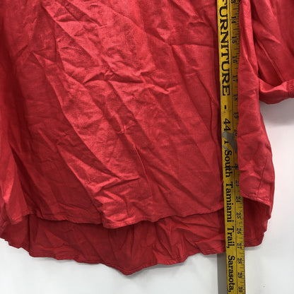 Eleen Tracy Women's Front Button Detail Blouse Top Roll Tab Sleeves Red X-Large