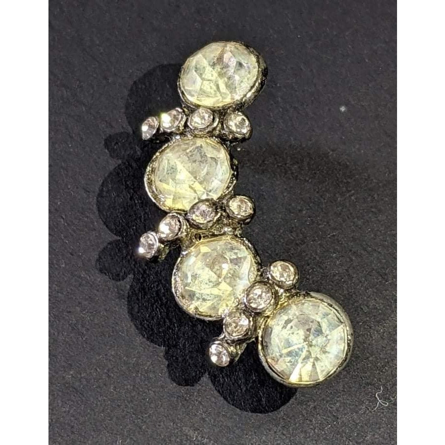Vintage half moon MCM Four pin Rhinestone crescent brooch 1950's