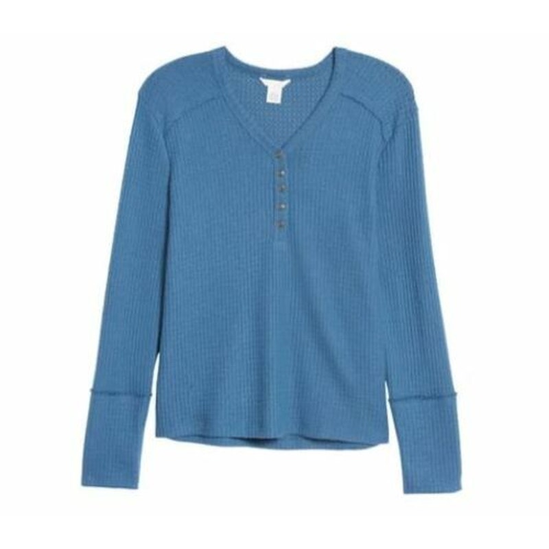 Caslon Women's High Cuff Henley XS Blue Ensign NWT Thermal Inside Out Seams