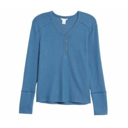 Caslon Women's High Cuff Henley XS Blue Ensign NWT Thermal Inside Out Seams