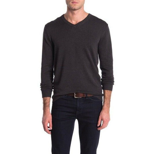 Joe Fresh Pullover Sweater V-Neck Long Sleeve Rib Knit Heathered Charcoal Medium