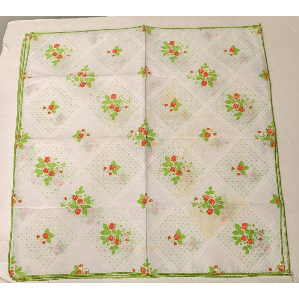 Strawberry Swiss Dot Enesco Inspired Cloth Napkins White Green Red Set of Six