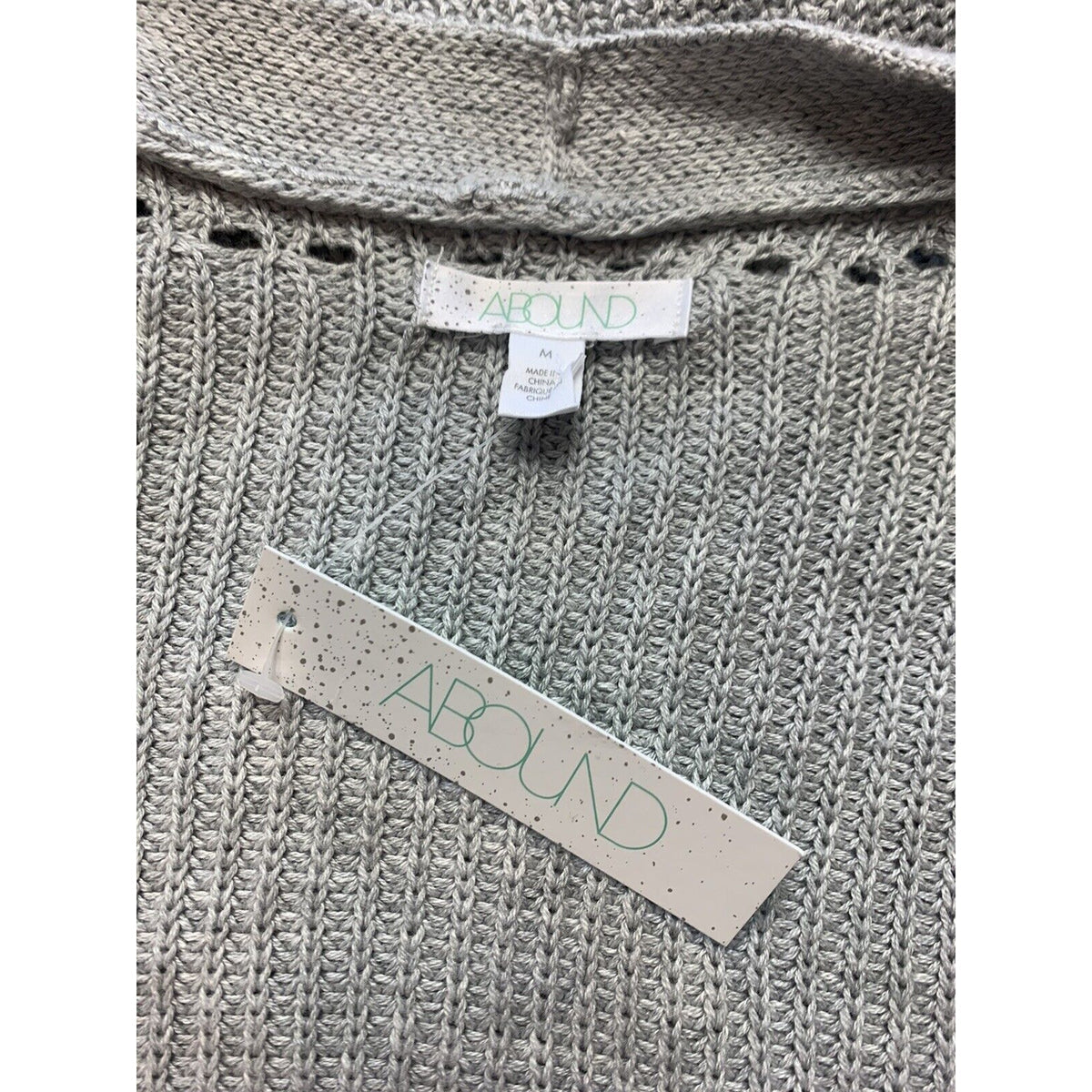 Abound Open Front Cardigan Sweater Ribbed Medium Light Gray NWT Pointelle Accent