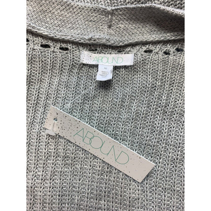 Abound Open Front Cardigan Sweater Ribbed Medium Light Gray NWT Pointelle Accent