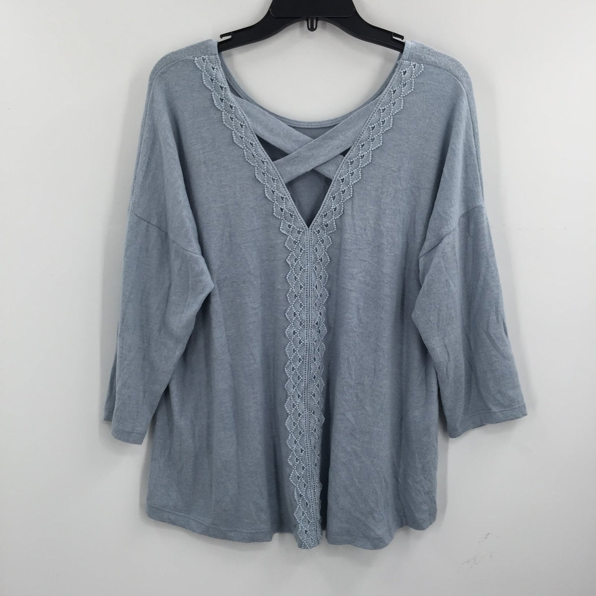 Bobeau Quarter Sleeve Crisscross Back Top Boat Neck Dusty Blue Size 1X