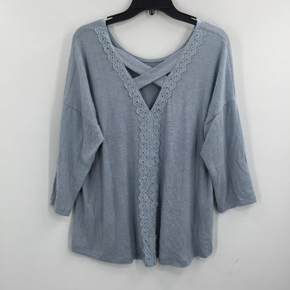 Bobeau Quarter Sleeve Crisscross Back Top Boat Neck Dusty Blue Size 1X