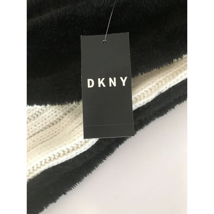 DKNY NEW Designer Infinity Scarf Cream and Black Knitted 30" x 12" Reversible