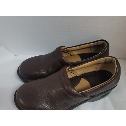 Born Size 7 Clog Brown Slip On Mules Leather Upper Shoes Wedge Comfort Walking