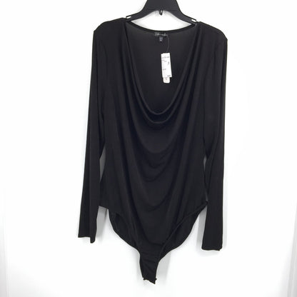 Curvy Sense Knitted Body Suit loose Cowl Neck Draped Long Sleeve Black Size 4x