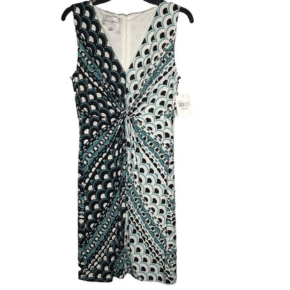 Donna Morgan Sleeveless Sheath Dress Twisted Front V-Neckline Printed Size 8
