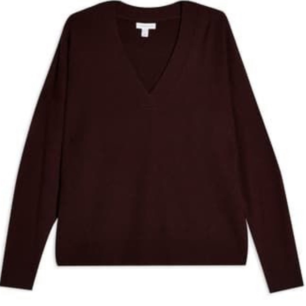 Topshop NWT Burgundy Wool V-Neck Ribbed Sweater US 4-6 Oversized Sweater SMALL