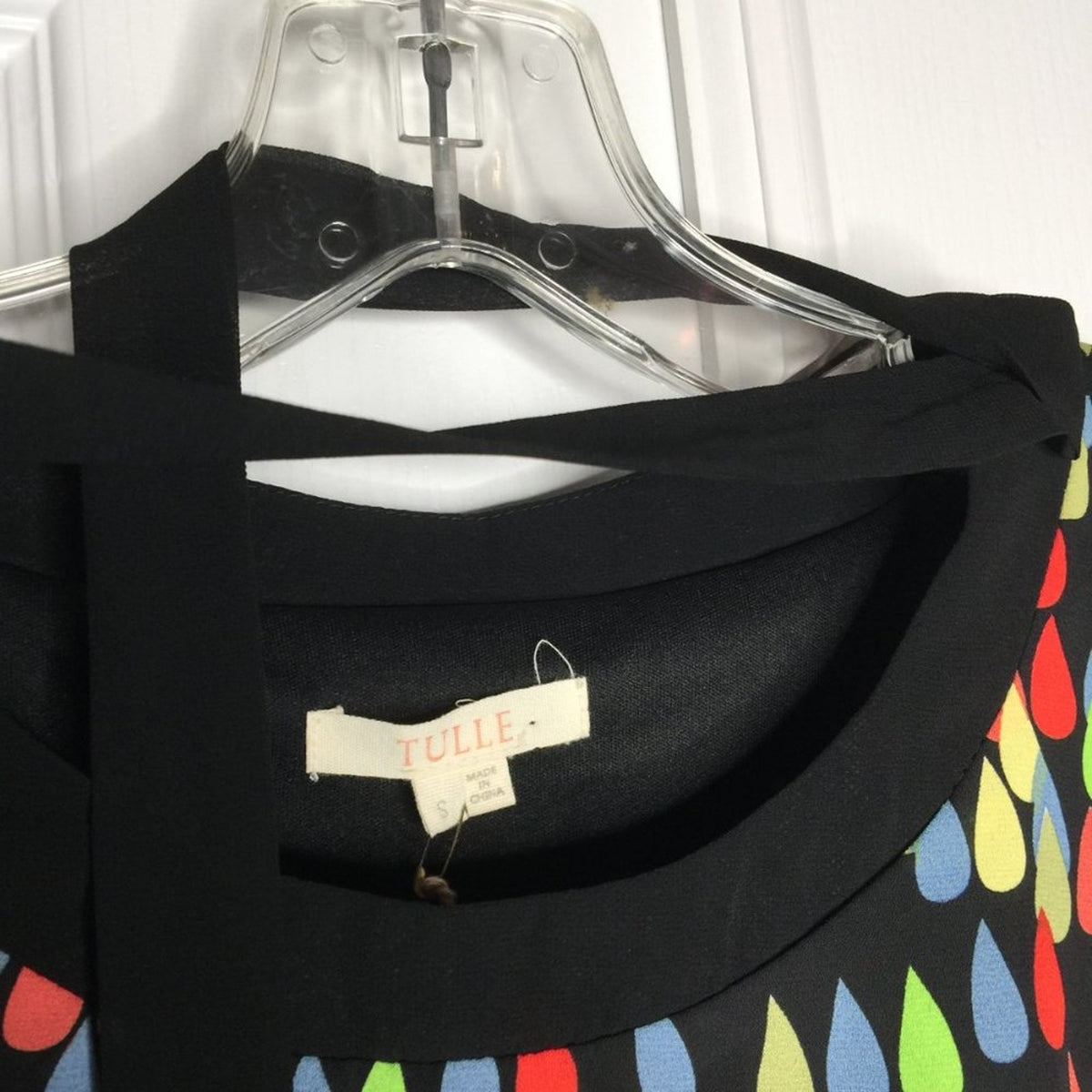 Tulle Retro 60s Fit And Flare Dress Sleeveless Raindrop Multi-Color Print Small