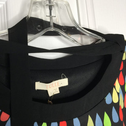 Tulle Retro 60s Fit And Flare Dress Sleeveless Raindrop Multi-Color Print Small