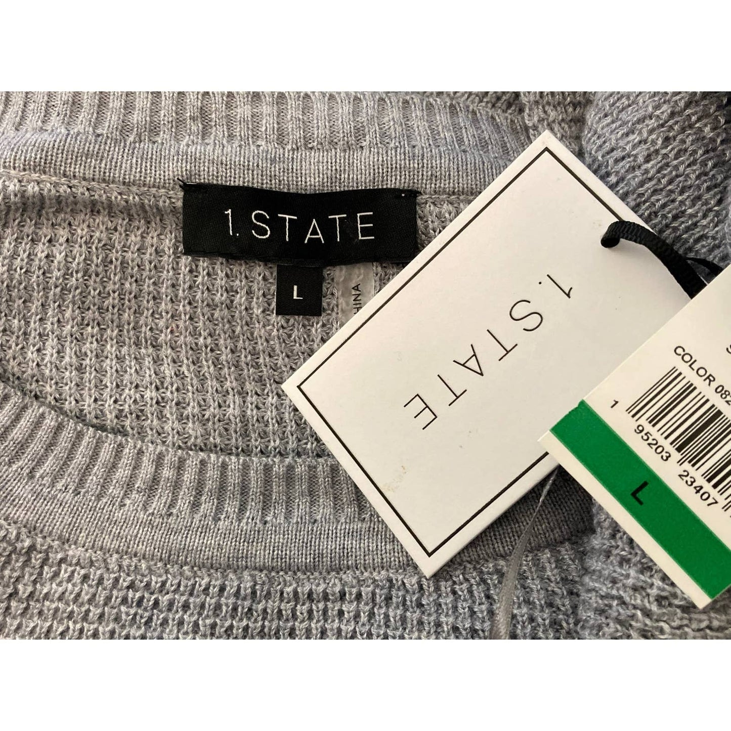 1.State Crew Long Sleeve Side Button Waffle Knit Top Sz Large Silver Heather NWT