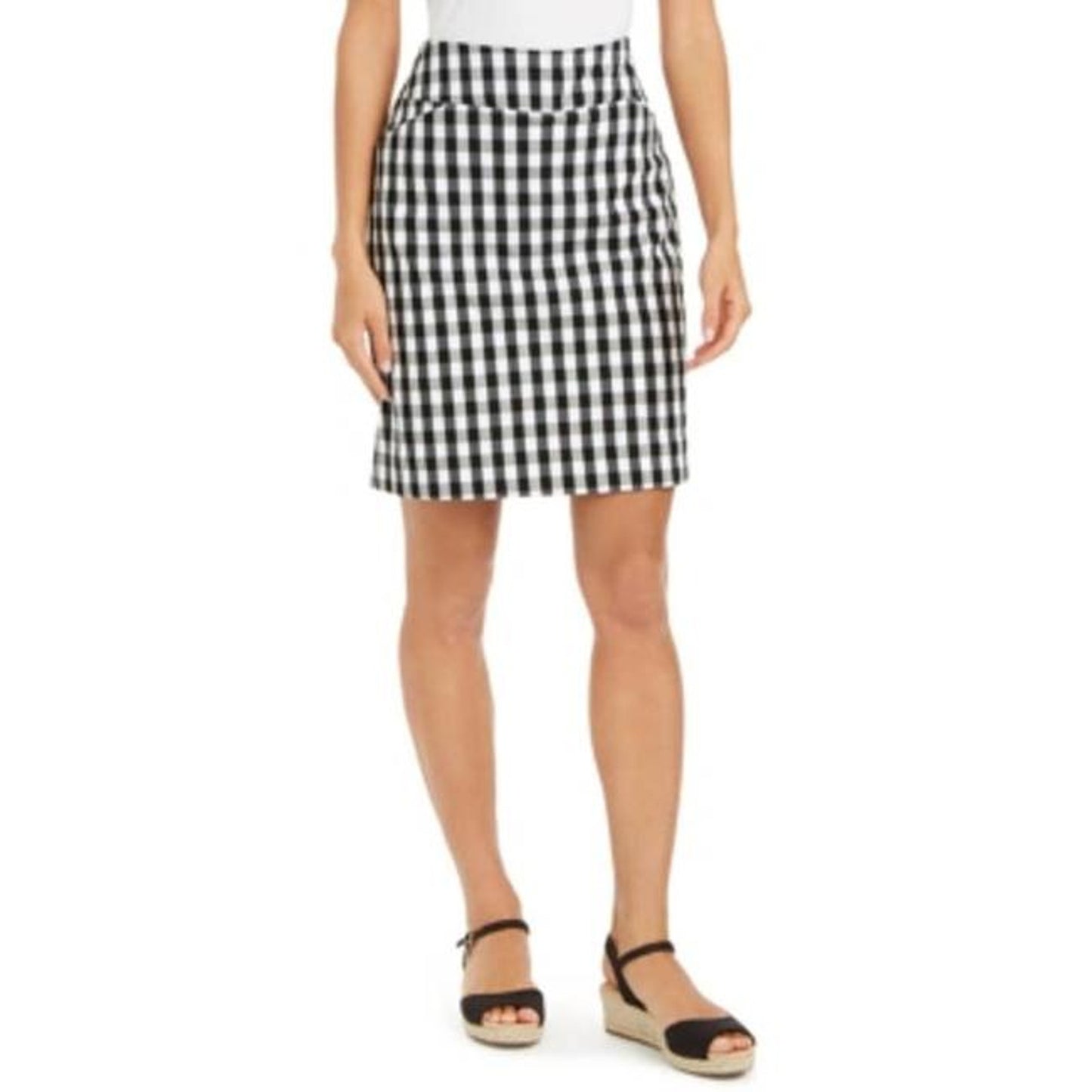 Charter Club NWT Gingham Pull-on Skort Deep Black Plaid Petite Medium