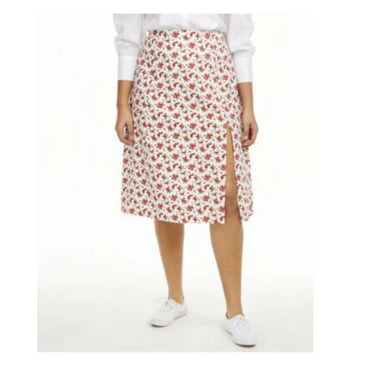 Danielle Bernstein Women's Floral Printed Slip-On Midi Skirt Created White 2X