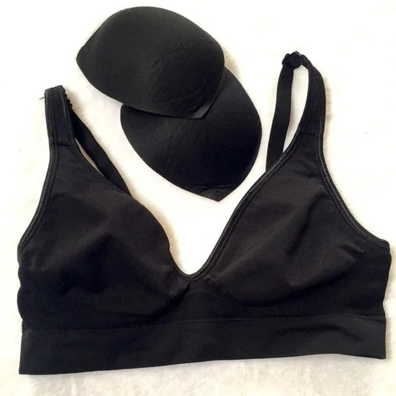 Felina Seamless Wire Free Bra Medium Black NWT Removable Pads Soft Stretchy