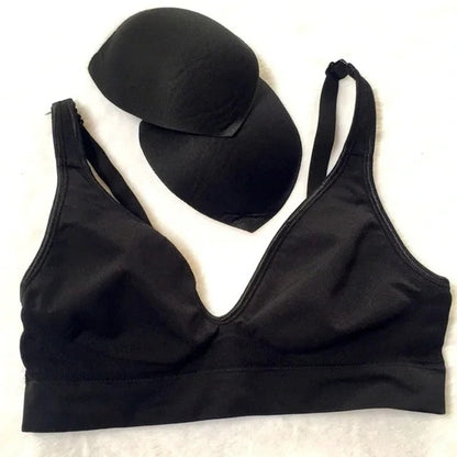 Felina Seamless Wire Free Bra Medium Black NWT Removable Pads Soft Stretchy
