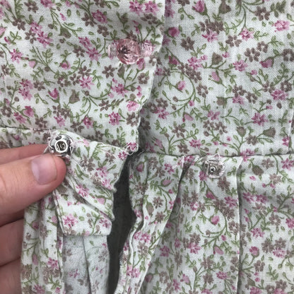 VINTAGE prairie farm Floral Pleated Button Shift Dress Long Sleeve cottage Large