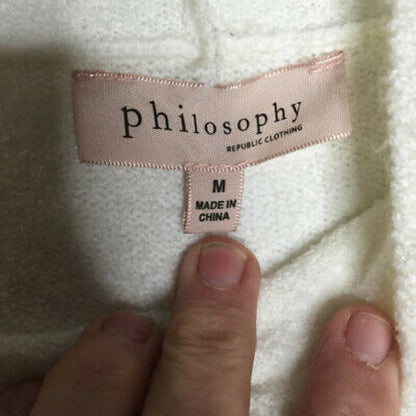 Philosophy Women's Apparel Pullover Sweater Funnel Neck Striped Medium cream NEW