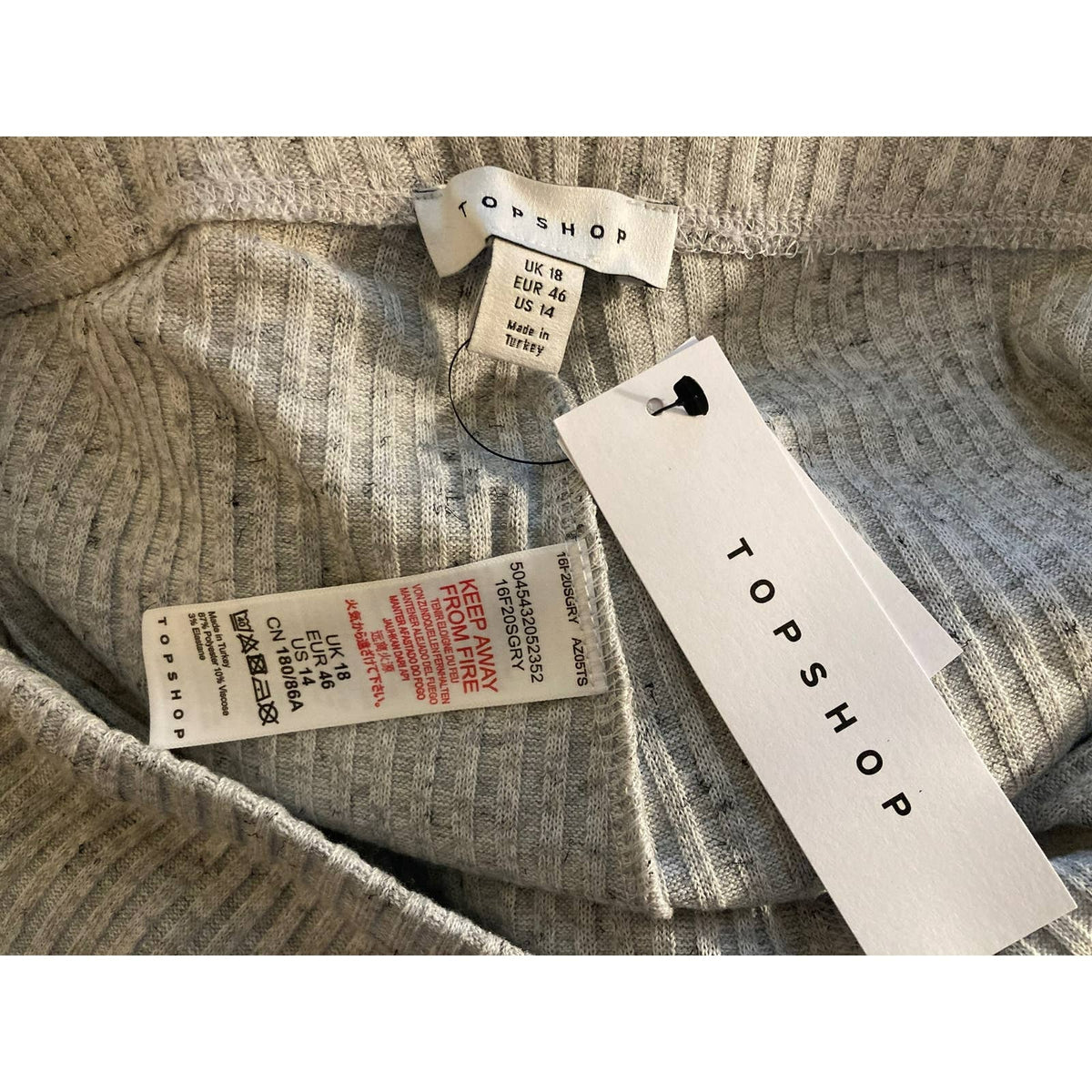 Topshop Pull On Drawstring Rib Knit Flare Leg Retro Pants Sz 14 Heather Gray NWT