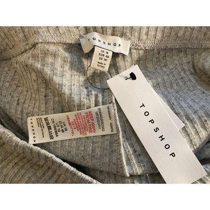 Topshop Pull On Drawstring Rib Knit Flare Leg Retro Pants Sz 14 Heather Gray NWT