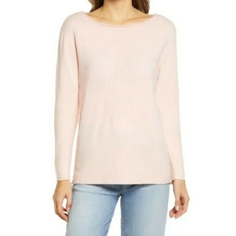 Wit & Wisdom Cable Knit Star Sweater Size Medium in Whisper Pink NWT