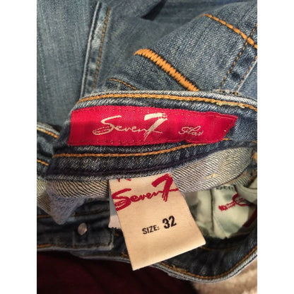 Seven 7 Jeans Flare Leg 11" Rise Medium Wash 32" Waist Embroidery Pockets