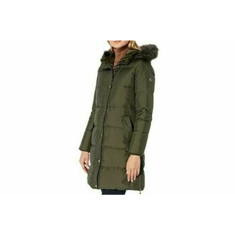 Lauren by Ralph Lauren Fur & Shearling Parka Hooded Puffer Coat Long Sleeve S
