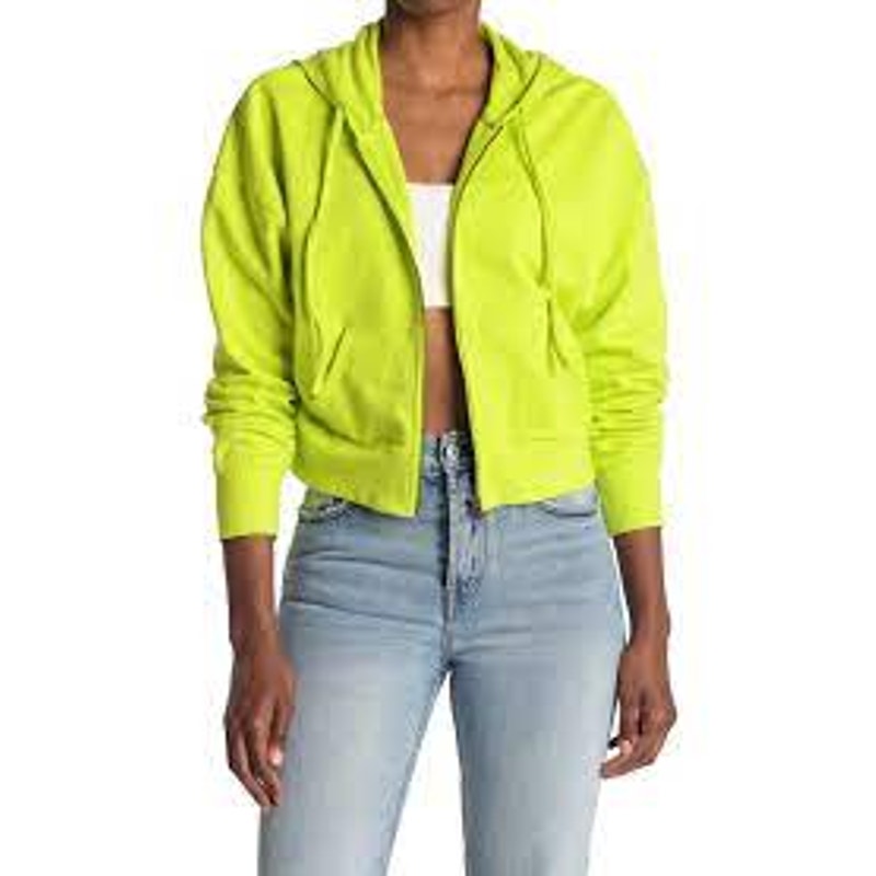 Abound Crop Full Zip Knitted Hoodie Long Sleeve Bright Green EXTRASMALL NWT XL