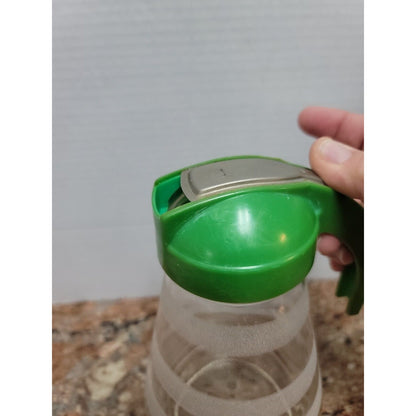 Vintage Hazel Atlas Large Metal Glass Batter Syrup Pitcher Green Handle 9” Sugar
