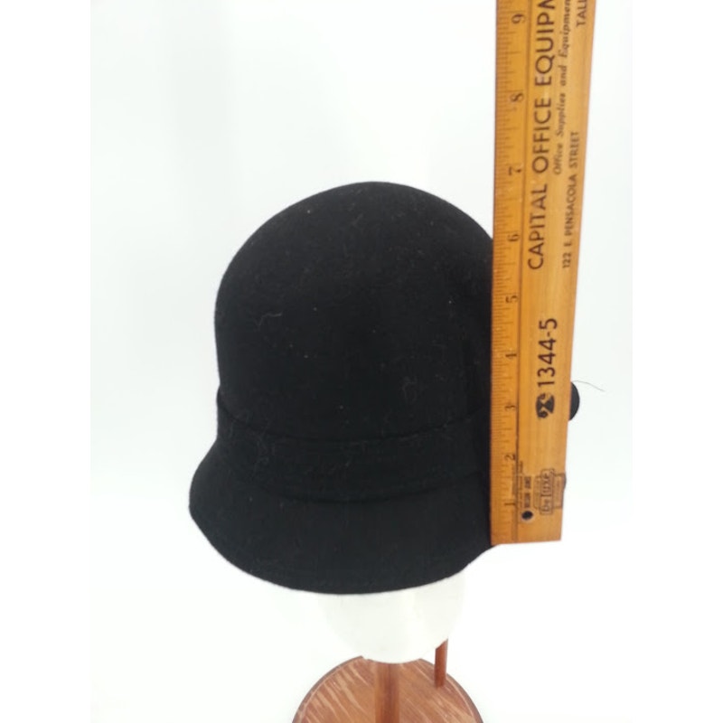 Kate Landry Wool Cloche Hat Black with Bow Round crown