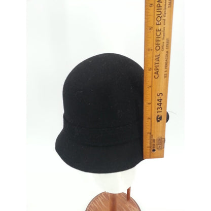 Kate Landry Wool Cloche Hat Black with Bow Round crown