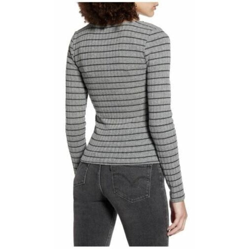 PST By Project Social T Charcoal/Black Small NEW Stripe Rib Knit Sweetheart Neck