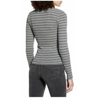 PST By Project Social T Charcoal/Black Small NEW Stripe Rib Knit Sweetheart Neck